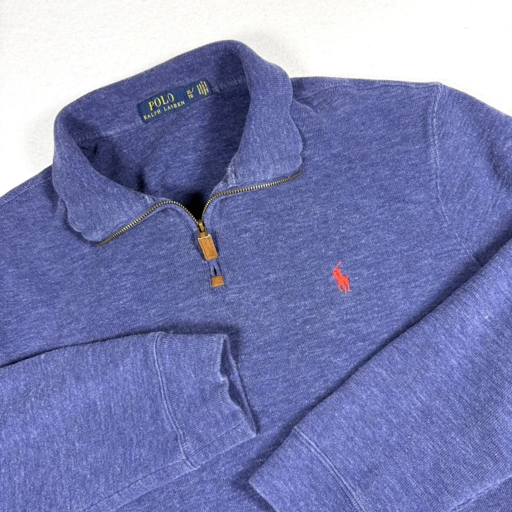 Polo Ralph Lauren Quarter Zip Pullover Mens XL Blue Heathered Cotton Sweater